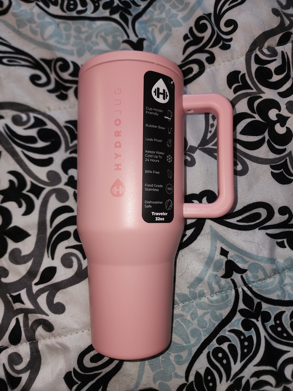 HydroJug 32oz Tulip Pink Traveler Tumbler with Handle